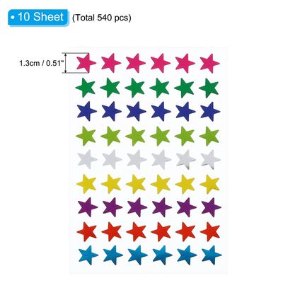 540 Pcs Star Reward Stickers, 10 Sheet Foil Colorful Sticker, Multicolor