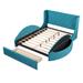 Elegant Design Queen Size Storage Velvet Bed Platform Bed with Wingback Headboard and 1 Big Drawer, 2 Side Storage Stool