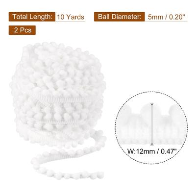 2Pcs 10 Yards Pom Pom Ball Fringe Trim Ribbon Sewing DIY Crafts, 5mm