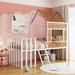 Kids House Bed Twin Size Metal Low Loft Bed with Roof, Window, Guardrail & Ladder, Metal Loft Bedframe for Kids Teens Girls Boys