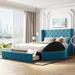 Elegant Design Queen Size Storage Velvet Bed Platform Bed with Wingback Headboard and 1 Big Drawer, 2 Side Storage Stool