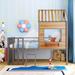 Twin Kids House Bed Metal Low Loft Bed with Roof, Guardrail and Ladder