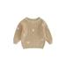 Qtinghua Newborn Infant Toddler Baby Girls Knitted Sweater Floral Embroidery Casual Long Sleeve Pullover Knitwear Warm Clothes Light Khaki 2-3 Years