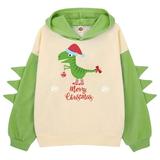 Little Girls Hoodies Christmas Dinosaur Letter Hoodie Pullover Sweatshirt Cute Raglan Sleeve Splice Hooded Winter Kids Casual Tops Xmas Outfits Green 12 Years-13 Years