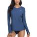 ATTRACO Swim Tops Women Long Sleeve Swimsuits Rashguard SPF 50 UV Shirts Haze Blue L