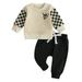 Kids Baby Boys Halloween Outfits Checkerboard Long Sleeve Sweatshirt and Pants Suit Toddler Clothes