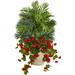 HTYSUPPLY 3.5-Ft. Geranium & Areca Palm Artificial Silk Plants Red/Green