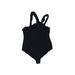 Marysia Bodysuit: Plunge Covered Shoulder Black Solid Tops - Women's Size Medium