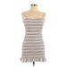 Le Lis Casual Dress - Bodycon Square Sleeveless: Pink Stripes Dresses - Women's Size Large