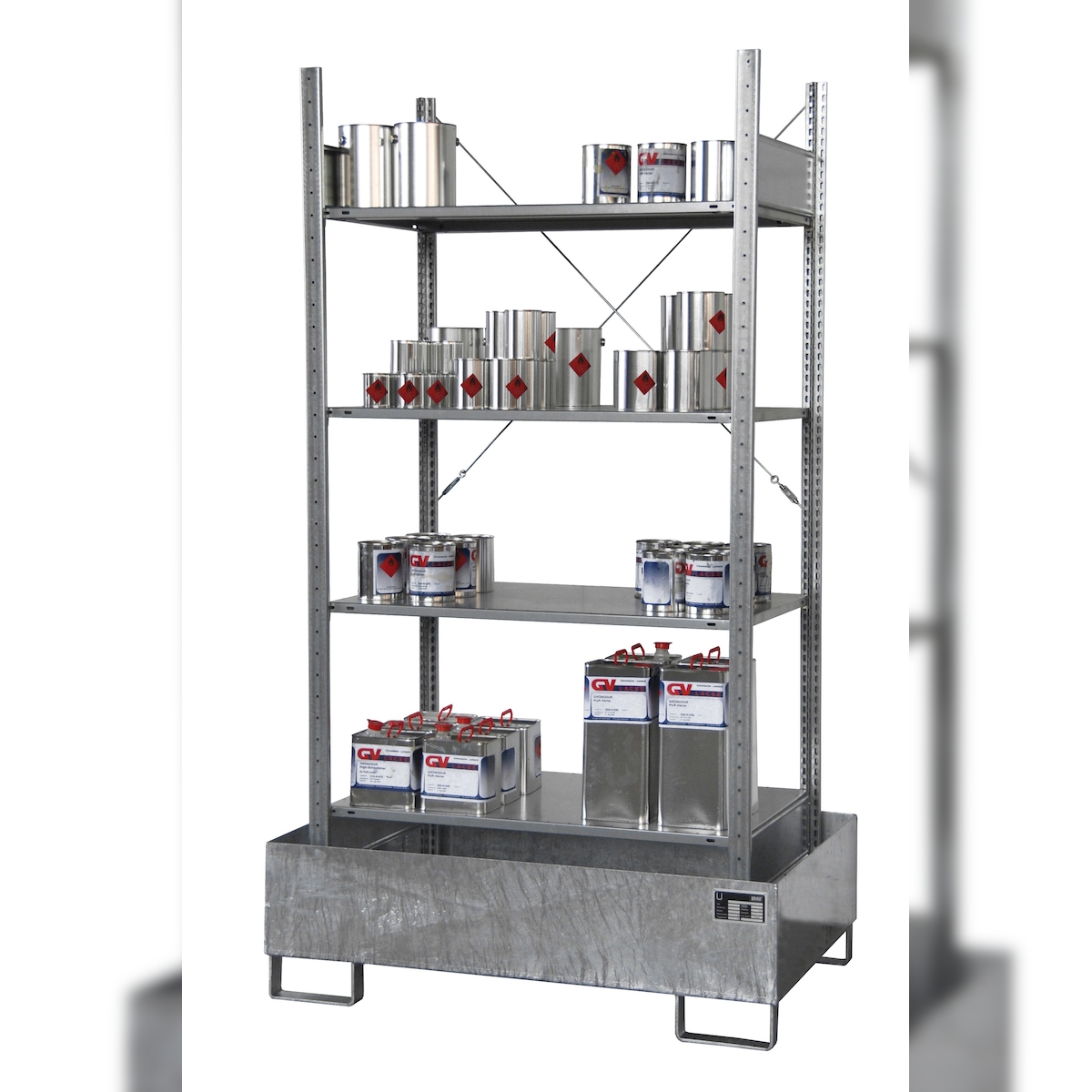 Kleingebinderegal mit Auffangwanne 3022 4E verzinkt Umwelt Lagertechnik Image