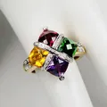 2022 NEW Fashion 18K Gold Colorful Amethyst Topaz Emerald Ruby Couples Ring For Women Full Diamond