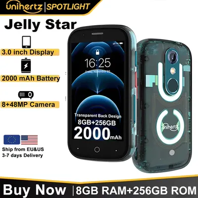 Unihertz Jelly Star Android 13 8GB 256GB Led Light Unlocked Transparent Backshell 48MP 3 inch 2000mAh