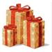 Set of 3 Lighted Tall Gold Sisal Gift Boxes Christmas Yard Art Decorations