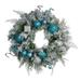 24" Flocked Blue and Silver Sequin Ornaments Artificial Pine Christmas Wreath - Unlit