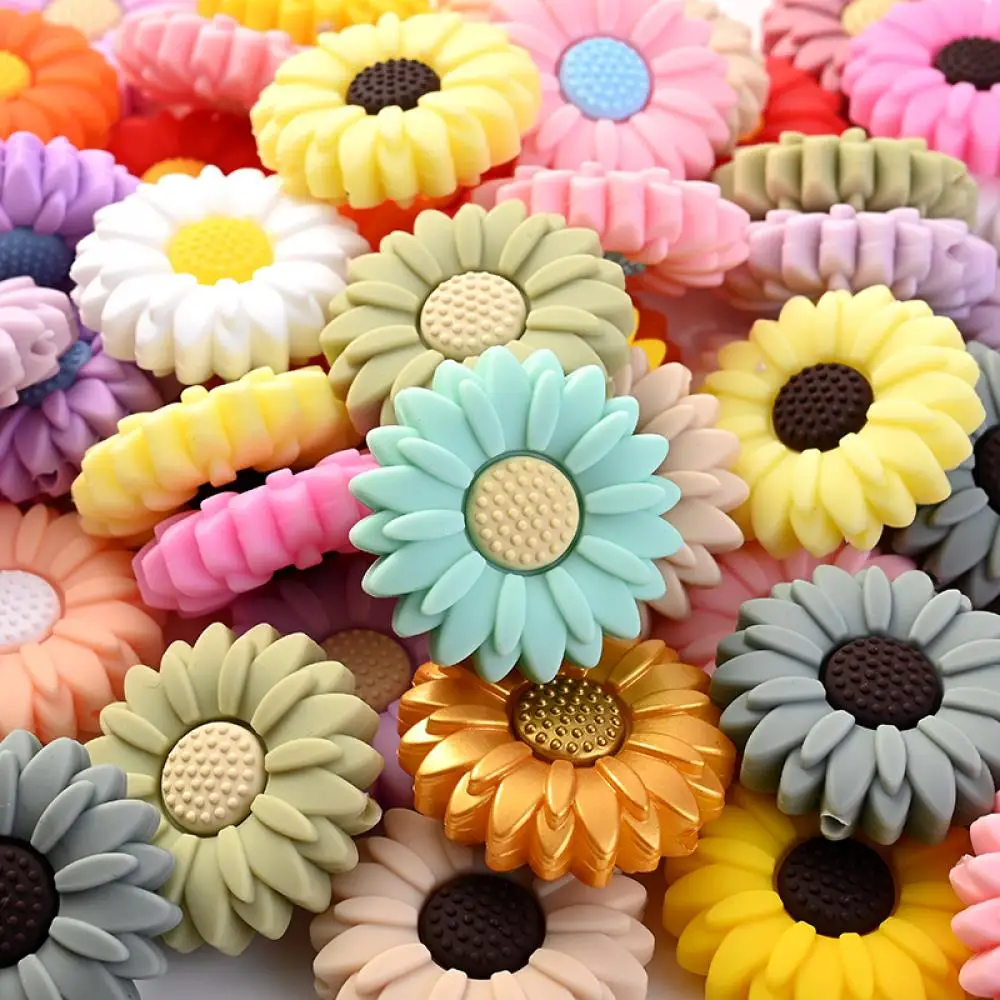 Anneau de dentition en Silicone pour bébé, 10 pièces, 20mm, perles, Mini fleur marguerite, perles de dentition, bricolage, sucette, chaîne, collier, Bracelet, accessoires