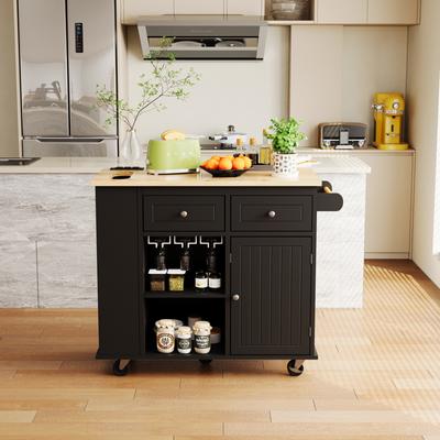 Kitchen Island,Power Outlet,Wine Cup Holder