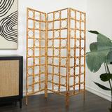Brown Rattan Handmade Woven Geometric 3 Panel Room Divider Screen with Open Frame Design