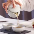 Service à thé japonais en céramique simple blanc et vert un pot deux types portable voyage en