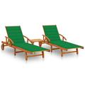 Irfora Sun Loungers 2 pcs with Table and Cushions Solid Acacia Wood