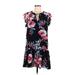 Charles Henry Casual Dress - Shift Tie Neck Short sleeves: Black Floral Dresses - Women's Size Medium