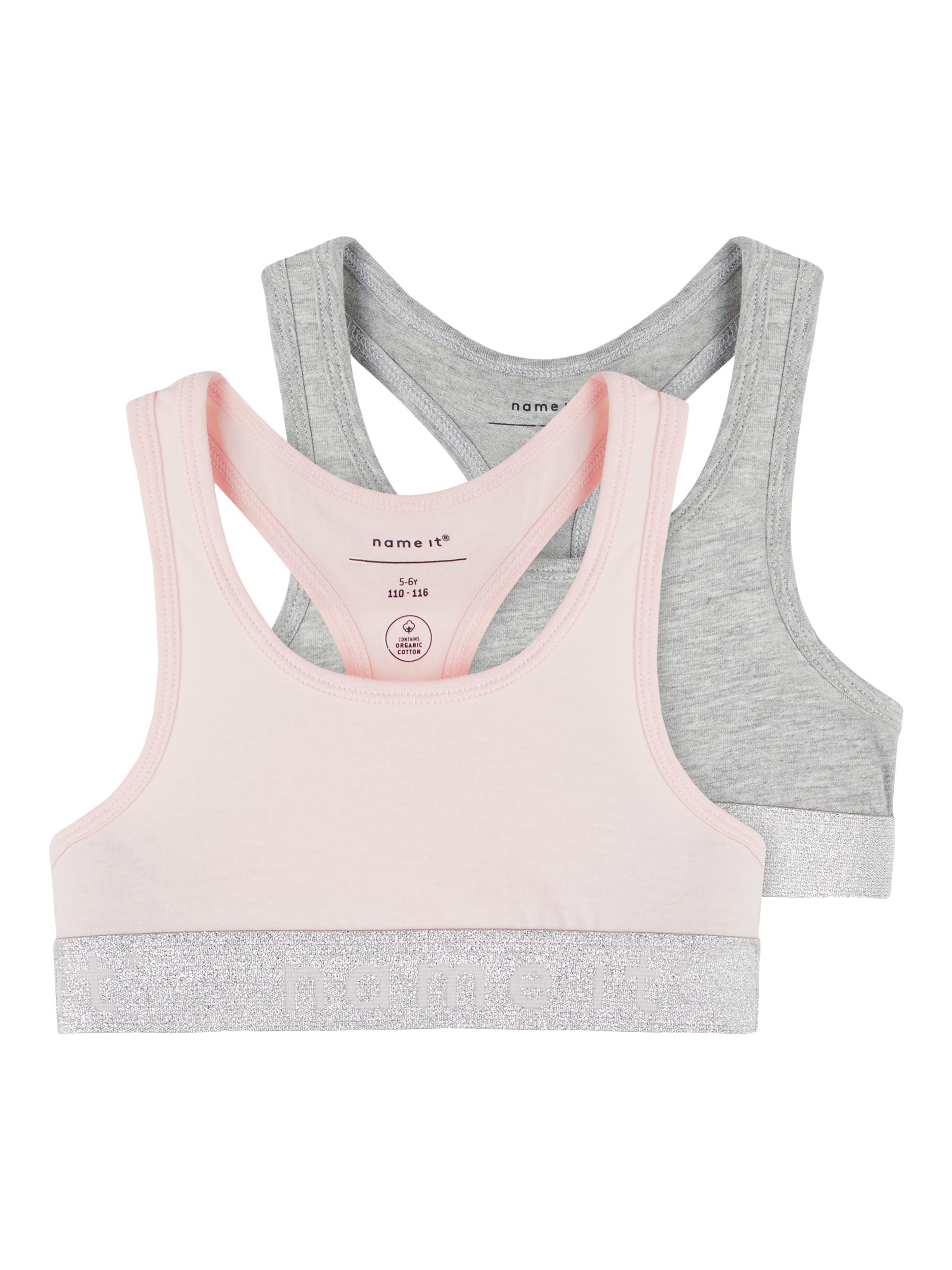 Bustier NAME IT "NKFSHORT – Bralette im 2er-Set mit Ringerrücken", Baby, Gr. 116, N-Gr, pink (barely pink), Jersey, Obermaterial: 95% Baumwolle, 5% Elasthan. Graumeliert (Obermaterial): 85% Baumwolle, 10% Viskose, 5% Elasthan, unifarben, körpernah,... Image