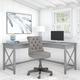 Huckins 60W L Shaped Desk w/ Mid Back Tufted Office Chair In Washed in Gray Laurel Foundry Modern Farmhouse® | 33.66 H x 60 W x 60 D in | Wayfair