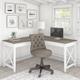 Huckins 60W L Shaped Desk w/ Mid Back Tufted Office Chair In Washed Gray in Gray/White Laurel Foundry Modern Farmhouse® | Wayfair