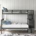 Twin-Over-Full Bunk Bed, Solid Wood Bunk Bed Frame with Storage Stairway & Guardrail, Convertible into a Twin Bed & a Full Bed