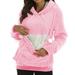 Fsqjgq Oversized Sweatshirt for Women Winter Thick Hoodie With Large Pocket Solid Carry Pet Pullover Jackets Coat Pink M
