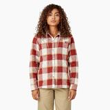 Dickies Women's Flannel Hooded Shirt Jacket - Fired Brick Campside Plaid Size L (FJ076)