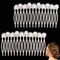 PAGOW Pearl Bridal Hair Side Comb 15 Teeth Side Hair Combs For Thick Hair Pearl Rhinestone Bridal Wedding Hair Pieces Crystal Hair Accessories For Women and Girls ( 3.14 x1.77 inch Rose