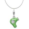 Carat in Karats Sterling Silver Polished Finish Rhodium-Plated 3-D Green Enameled Hair Dryer Charm With Fancy Lobster Clasp Pendant (34mm x 12mm) With Sterling Silver Rope Chain Necklace 18