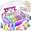 Kids Nail Polish Set for Girls Ages 5-12 Purple All-in-One Kids Nail Art Salon Set - Nail Dryer Nail Polish Glitter Powder False Nails Nail Decals Toe Separator File Gifts for girls 5-12