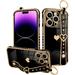 Compatible with iPhone 14 Pro Case 6.1 Inch Cute Heart Pattern for Women Girls Soft Plating Bumper Anti-Scratch Protective Cover with Wrist Strap Band Kickstand Holder-Black