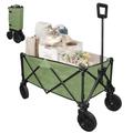 Olrla Camping Folding Wagon with All-Terrain Rotable Wheels, Shopping Trolley Cart, Adjustable Handle, Multi-use for Garden, Picnic, Camping, Shopping, Green