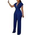 QUYUON Motorcycle Pants Deals Fashion Casual Cold Shoulder Jumpsuit Suspender Jumpsuits Wide Leg Pant Lounge Pants Women Full Length Pant Leg Casual Style P4799 Blue M