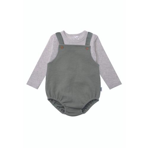 Strampler LILIPUT Gr. 86/92, EURO-Größen, grau (grau-grün) Baby Overalls bestehend aus Latzshorts und Langarmshirt