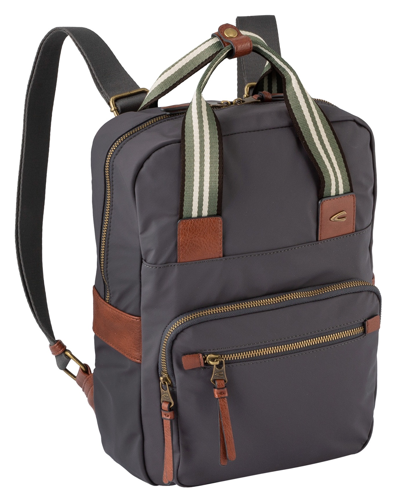 Rucksack CAMEL ACTIVE "Bari", Gr. B/H/T: 29cm x 35cm x 14cm, grau, Nylon, kontrastfarbene Details, Rucksäcke, aus hochwertigem matten Nylon mit gestreiftem Gewebeband Image