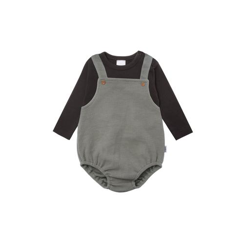 Strampler LILIPUT Gr. 86/92, EURO-Größen, grau (grau-grün) Baby Overalls bestehend aus Latzshorts und Langarmshirt