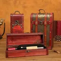 Boîte à vin rouge archaïste vintage boîte à vin en bois portable boîte à vin simple ou double