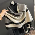 Winter Warm Cashmere Scarf for Women Plaid Print Pashmina Blanket Thick Shawl Wrap Neckerchief