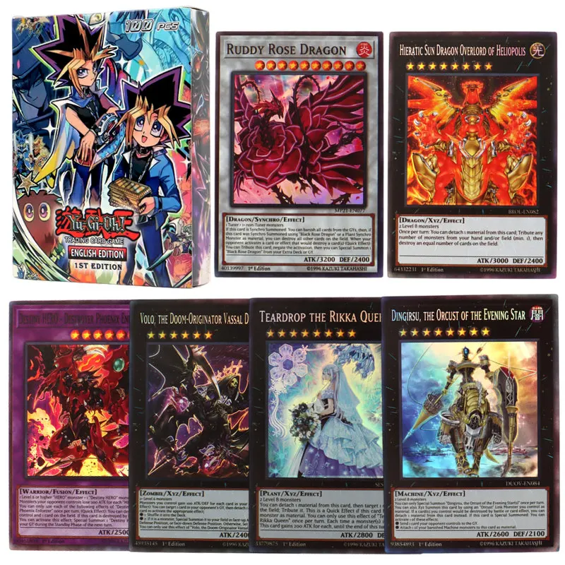 100 Stück No Repeat Holographic Yugioh Card in English YU GI OH Master Duel Competitive Deck Trading Card Game Shiny Collection Image