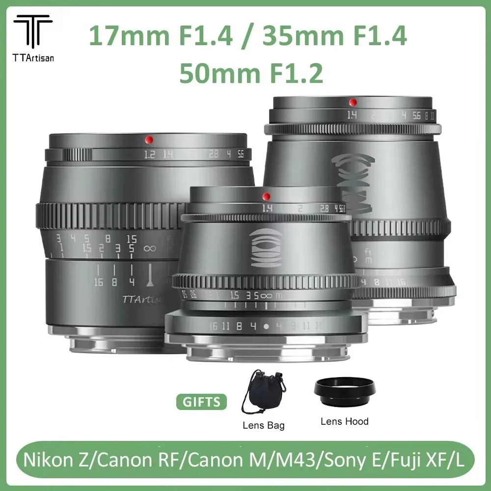 TTArtisan 17mm F1.4 35mm F1.4 50mm F1.2 APS-C Manuelle Fokussierung Titan-Grau Porträt-Fotografie-Objektiv für Sony E Fuji X Canon M M43 Image