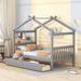 Gray Imaginative House Bed, Twin Size Wooden House Bed with Drawers, Daybed with Spacious Storage and 2 Headboards