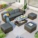 Outdoor Patio Furniture Wicker Sectional Sofa Set with Liftable Coffee Table, Adjustable Seat, and Storage Rack