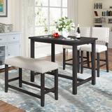 Rustic Wooden 4-Piece Counter Height Dining Table Set with Upholstered Bench