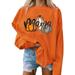 SOOMLON Halloween Clothes for Women Gothic Clothing Women Halloween Long Sleeve Casual Pullover Tops Long Sleeve Crew Neck Halloween Clothes Fall Clothes Orange S