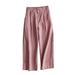 QUYUON Football Pants Sale Solid Color Casual Button Cotton Linen Straight Cropped Pants Womens Work Pants Long Pant Leg Length Dressy Style P4068 Pink L