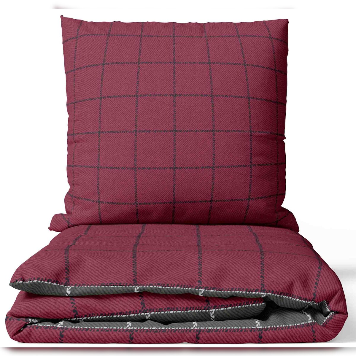 Leonado Vicenti Baumwolle Bettwäsche 240x220 cm Bordeaux Grau kariert Wendeseite Reißverschluss 3 tlg Image