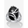 Women's Oval-Shaped Onyx & Crystal Accent Cocktail Ring In Platinum-Plated by PalmBeach Jewelry in Black (Size 6)